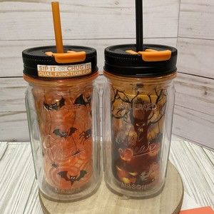2013 Cool Gear Halloween Double Wall Insulated Mason Jar Tumblers Lot Of 2